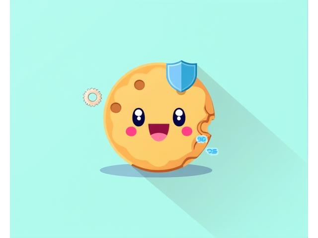 Icono de una cookie con un escudo y un engranaje, simbolizando el control y la seguridad sobre la política de cookies y privacidad del usuario, con un estilo nítido y moderno en tonos azules.