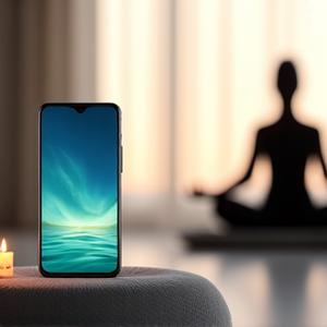 Iconos de apps de meditación Headspace y Calm con una persona meditando en una postura serena.