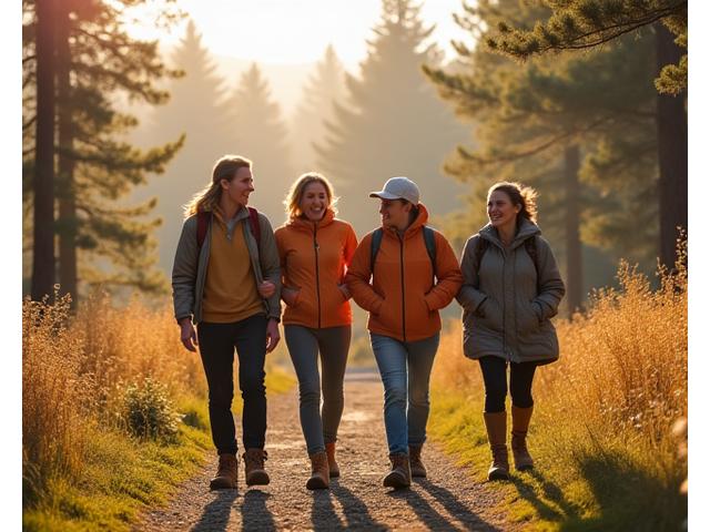 Grupo de amigos de mediana edad disfrutando de un paseo por la naturaleza en España
