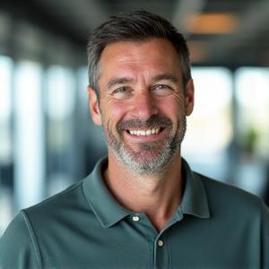 Retrato de Pablo, un hombre sonriente de 40 años, en Madrid.
