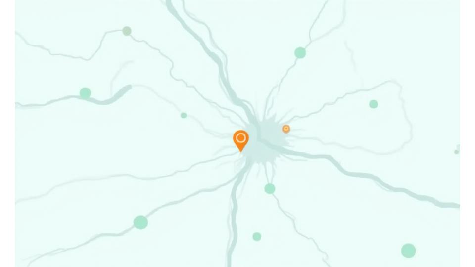 Mapa estilizado de Madrid con puntos destacados que indican tiendas de bienestar y salud, usando los colores de la paleta de Vida Serena.