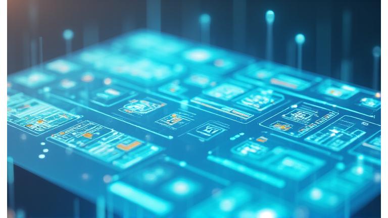 Interfaz de usuario futurista que muestra un perfil de bienestar personalizado en una pantalla, con íconos de datos y una gráfica de progreso en tonos azul y naranja.